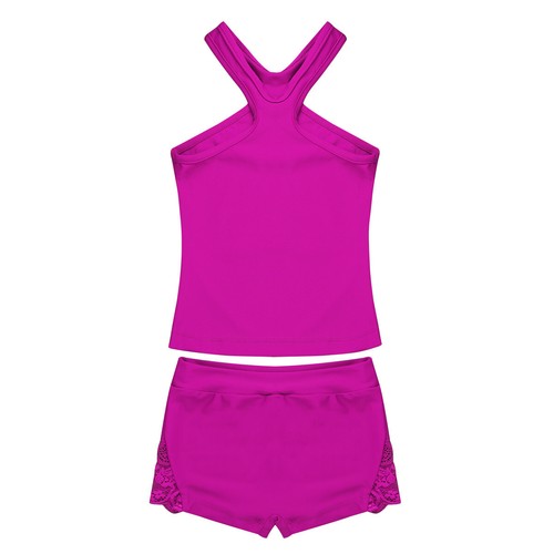 Girls Yoga Gymnastics Ballet Dance Outfit Crop Tank Top+Booty Shorts Set 2Pcs - Picture 43 of 79