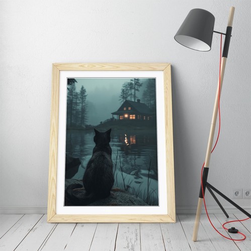 DARK CAT MYSTICAL ART -FRAMED WALL ART POSTER PAPER PRINT - Picture 6 of 10