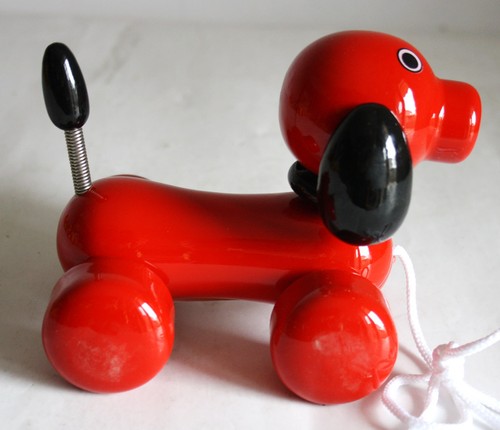 VERY RARE VINTAGE KOUVALIAS LITTLE DOG WOODEN GREEK PULL TOY GREECE NEW ! - Picture 3 of 10