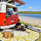 RECYCLED Plastic Outdoor Rug | TURTLE SEASON Design | 2.7m Round, Yellow Grey