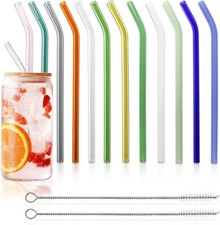 12 Pack Reusable Glass Straws - 8" x 8 MM, Bent x 8 mm, Multicolor 