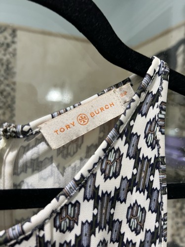 Tory Burch Erin Sleeveless Ballet Blue Crystal Print Midi  Dress Women’s S Keyho - Picture 2 of 11