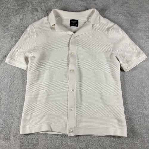 Abercrombie & Fitch Shirt Mens Medium Tall White Crochet Knit Preppy Vacation - Picture 1 of 11