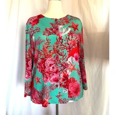 Made in ITALY Piero Moretti Top Button Down Coral Shell Print Viscose 54 XL 