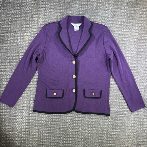 Cárdigan tejido Misook Blazer Mujer Petite M Chaqueta púrpura Botones dorados Bolsillos - Imagen 1 de 18