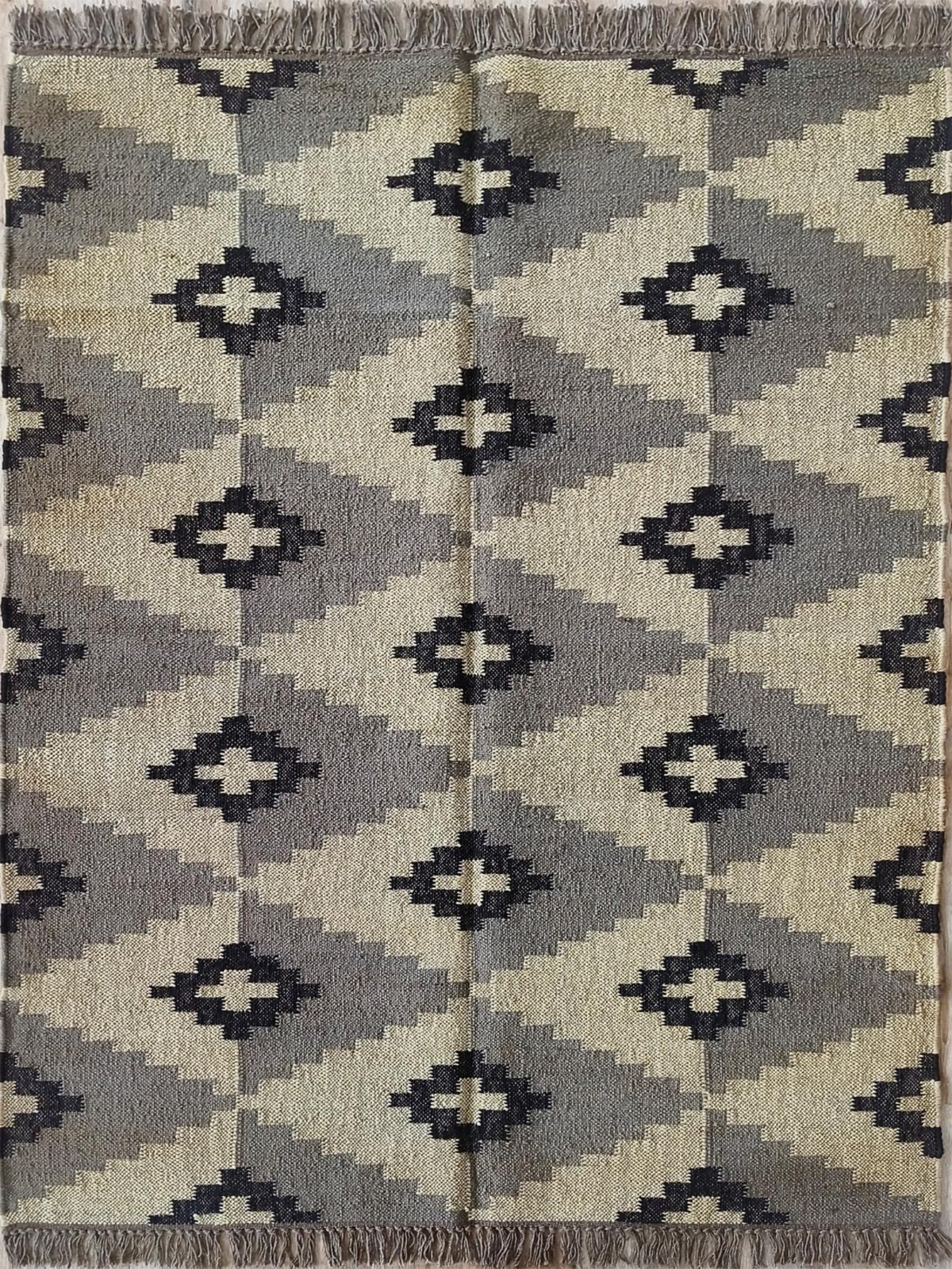 Handwoven Wool Jute Kilim Rug Color Beige, taupe grey, black Design Carpet Rug