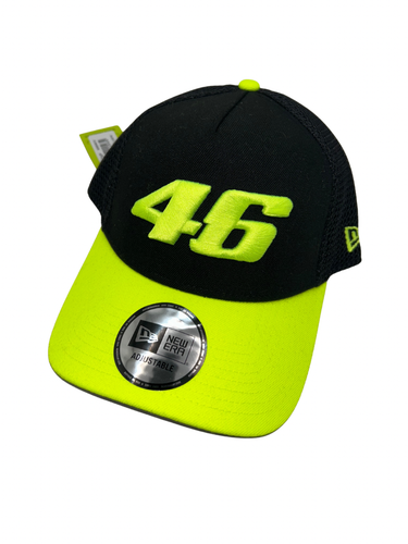 VR46 VALENTINO ROSSI NEW ERA VALE E-FRAME TRUCKER CAP SCHWARZ GELB NEU ORIGINAL - Bild 1 von 2