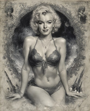 Monochrome Marilyn Monroe Seated in Black Lingerie Print - 456151648
