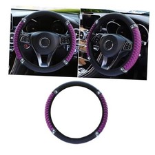 Bling Soft Leather Steering Wheel Cover, 15 Inch Colorful Rhinestones Purple
