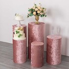 5 DUSTY ROSE Crushed Velvet Cylinder Display STAND COVERS Set Party Decorations