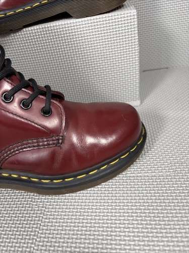 Dr Martens Docs 1460 Women’s Boots Uk4 Oxblood Red Leather Yellow Stitch - Picture 2 of 19