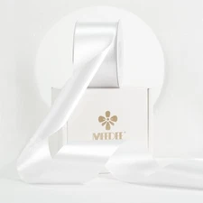 White Satin Ribbon 2 Inch Lux Double Faced Silk For Gift Wrapping 25 Yards