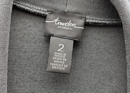 Chico's Travelers Slinky Open Gray Jacket with Draped Ruffle Waterfall Size 2 - Picture 3 of 5
