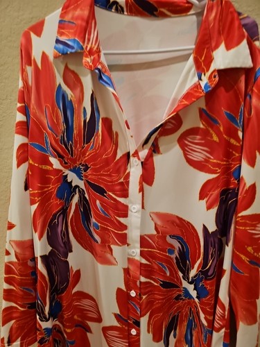 Size 3X Orange And Purple Women Long Sleeve Stretch Plus Size Maxi Shirt Dress - Picture 3 of 10