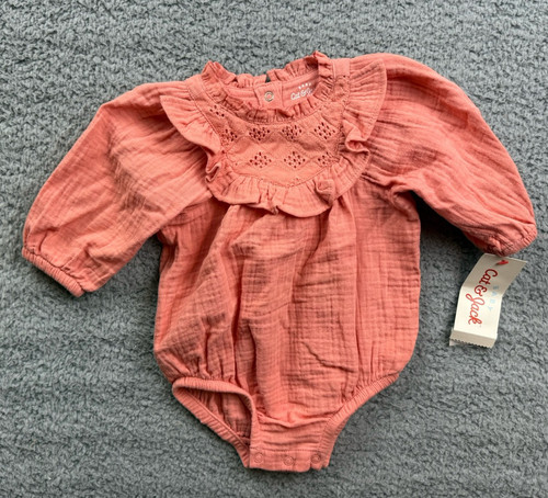 Cat & Jack Baby Girl Size 0-3 Months Long Sleeve Ruffle Bodysuit Romper Coral