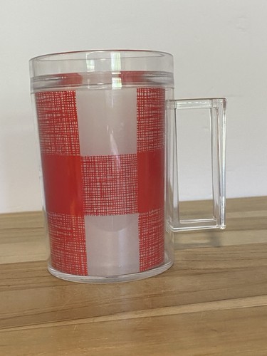 Neu mit Etikett Stotter & Norse Thermobecher Kunststoff rot und weiß Gingham - Bild 2 von 9