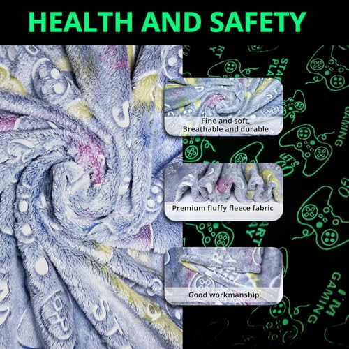 Gaming Gamer Glow in The Dark Blanket Boys Kids Teens Gifts for Birthday - Picture 4 of 7