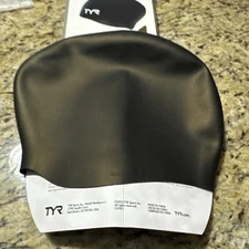 TYR Silicone Swim Cap Adult Black Wrinkle Free Long Hair Hypoallergenic Cpix