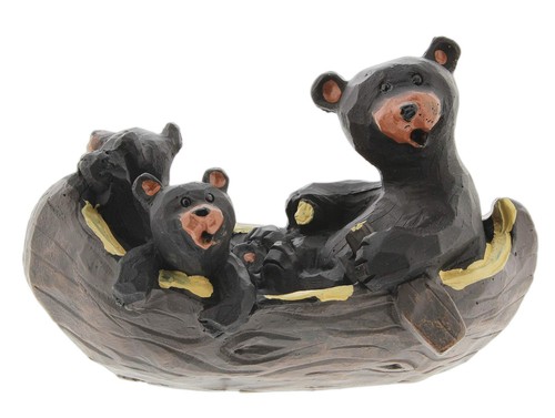 Black Bear Family Canoe Figurine- Figurines Home Decor- Bear Decor- Black Bea...