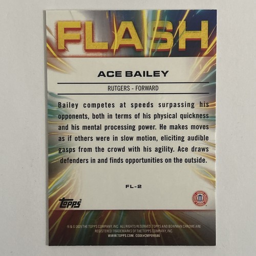 2024-25 Bowman University Chrome Flash Ace Bailey No.FL-2 Blue Refractor #D /150 - Photo 2/2