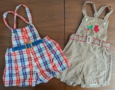 Vintage 60s 70s Lot of 2 Toddletime Toddler Boy Romper Shortall Applique Retro