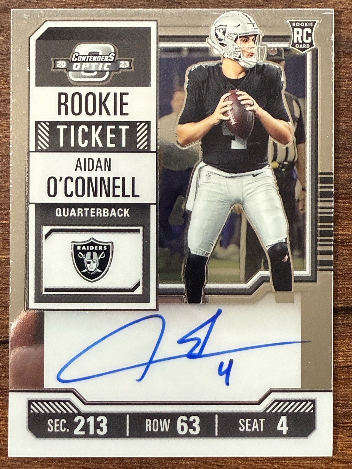 2023 Contenders Optic Aidan O'Connell Rookie Ticket On Card Auto #101 Raiders RC