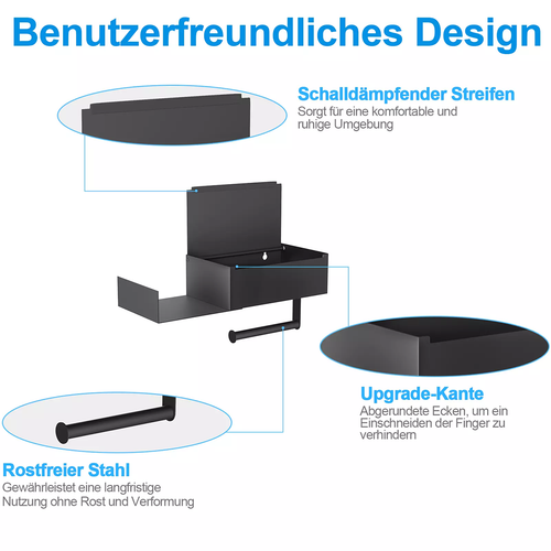 Mit Feuchttücherbox Toilettenpapierhalter ohne Bohren Edelstahl Klorollenhalter - Bild 7 von 9