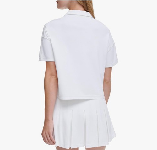 DKNY Women's Tech Pique Cropped Polo in White XL New. - Picture 3 of 13