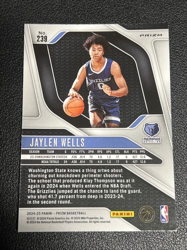 JAYLEN WELLS RC WHITE SPARKLE 2024-25 PANINI PRIZM ROOKIE SSP /20? Grizzlies V - Picture 2 of 10