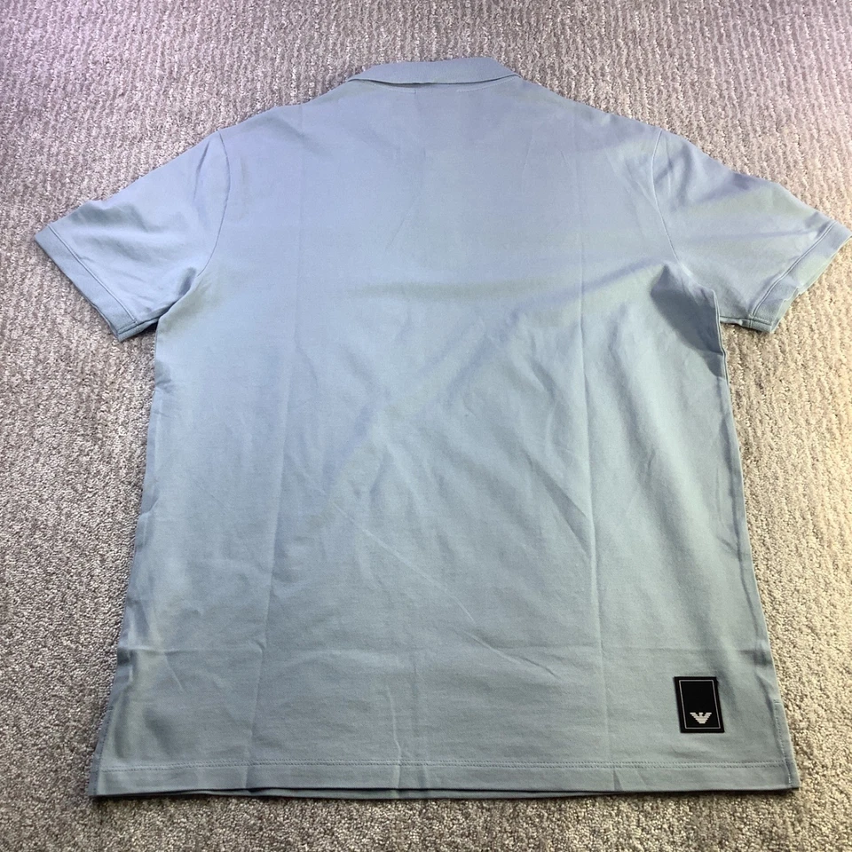 Camisa Polo Emporio Armani Para Hombres Azul Perla Manga Corta Cuello Cremallera Talla L Nueva con Etiquetas Foto 3 de 4