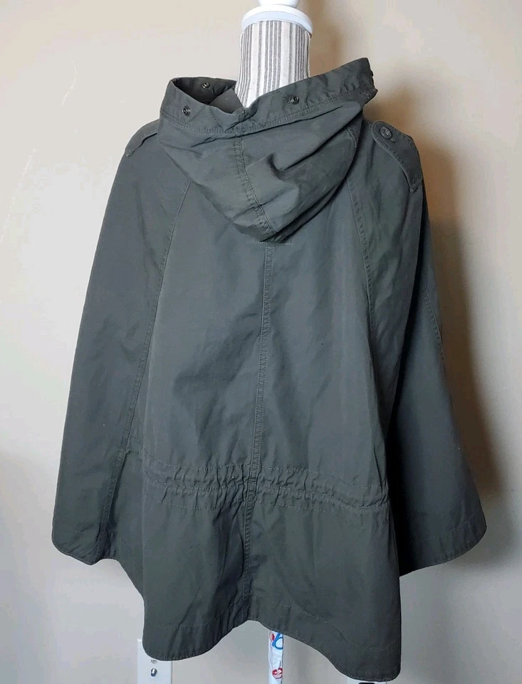 Capa con capucha de algodón para mujer Gap forro extraíble cierre a presión verde oscuro talla mediana Foto 3 de 4