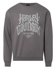 Harley-Davidson Men's Horned Crew-Neck Fleece Pullover Sweatshirt, Charcoal