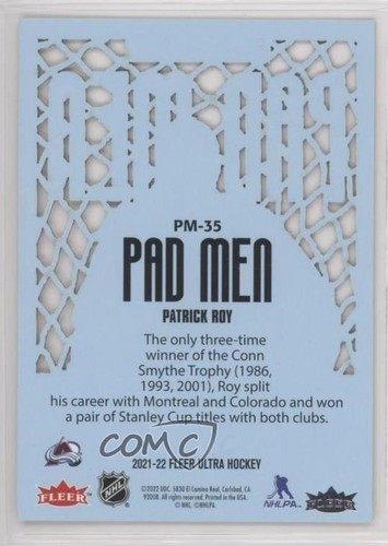 2021-22 Upper Deck Fleer Ultra Premier Pad Men Patrick Roy #PM-35 HOF - Picture 2 of 4