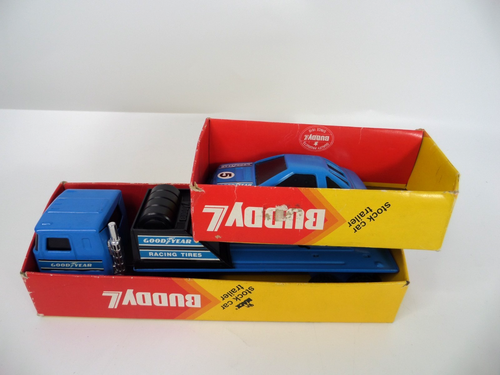 Vintage Buddy L Corp Japan Goodyear Racing Car and Trailer in Original Sleeves - Picture 4 of 12