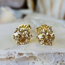 4 Ct Certified Champagne Diamond Solitaire Studs In 925 Sterling Silver