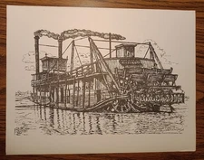 Rio Grande Queenie pen ink print Richard "Ricardo" Ross river boat VINTAGE HTF