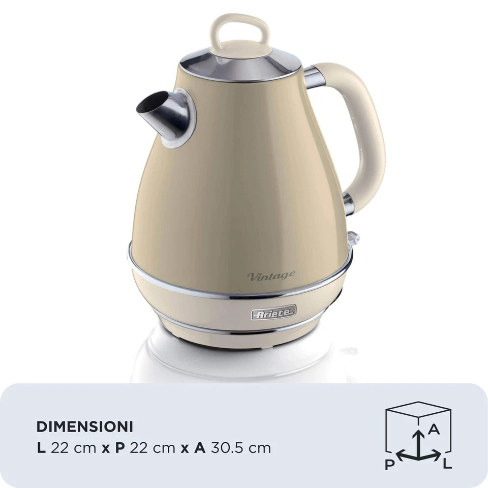 Ariete Bollitore Elettrico 2869 1,7 Litri 2000W Acciaio Inox Linea Vintage Beige - Immagine 2 di 4