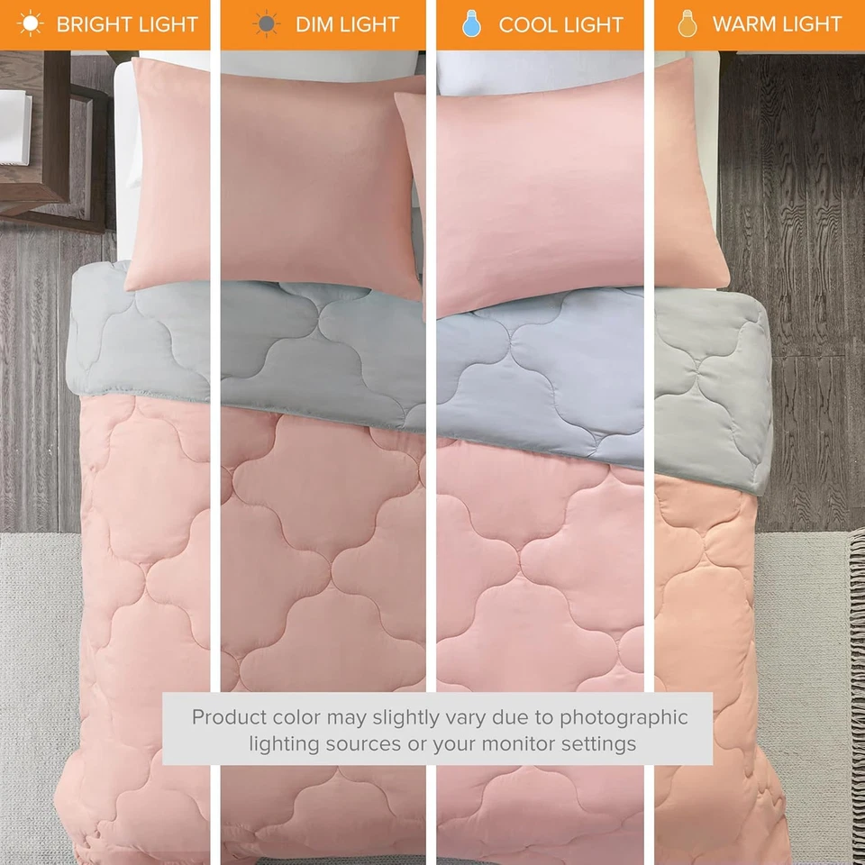 Vixie Reversible Comforter Set Geometric Quilted Lightweight All Season Full Que - Image 3 of 4