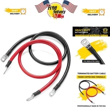 3 Ft 2 AWG Heavy-Duty Battery Cable - 100% Copper, Made in USA, Red & Black