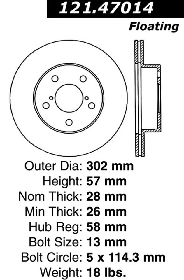 Rotor de freno estándar Centric Parts 121.47014 C-Tek para 92-97 Subaru SVX Foto 3 de 4