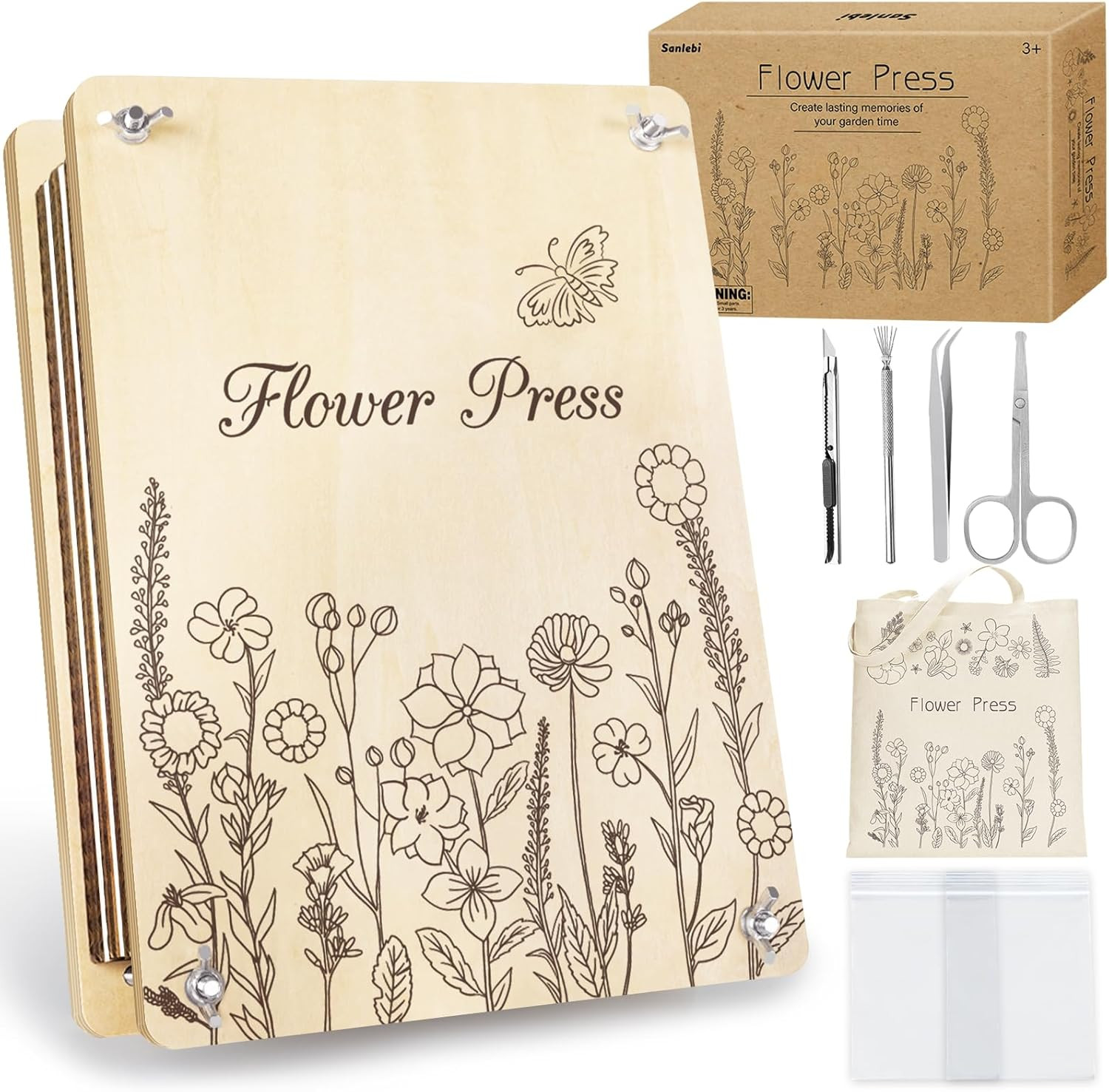 Large Flower Press Kit 11.8x8.3in – 10-Layer Wooden DIY Kit for Adults & Kids + 