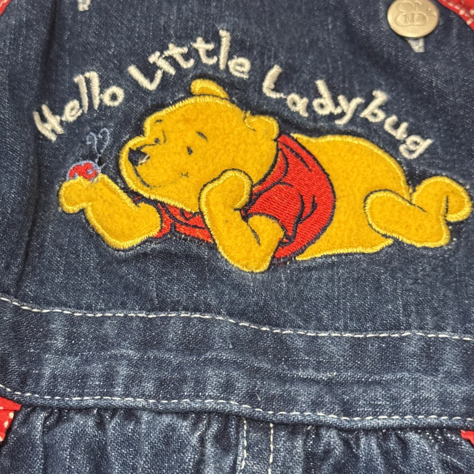 De colección Y2K Años 90 RARO Winnie The Pooh Bordado Mono” Hello Little Lady Bug” 24m Foto 3 de 4