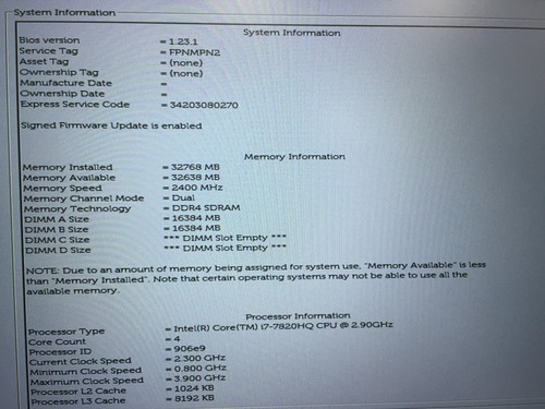 Dell Precision 7520 15" Core i7-7820HQ 2.9GHz 32GB RAM NO HDD NVIDIA NO BATT - Picture 3 of 13