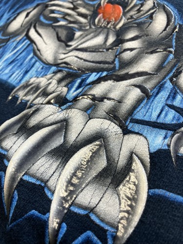 Vtg Distressed Y2K Skater Top Heavy Blue Tiger Flame Long Sleeve T Shirt Youth M - Picture 3 of 9