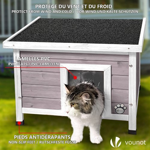 Casetta per Gatti in Legno Con Finestra in Plexiglas, Cuccia Da Esterno Casa per - Foto 3 di 7
