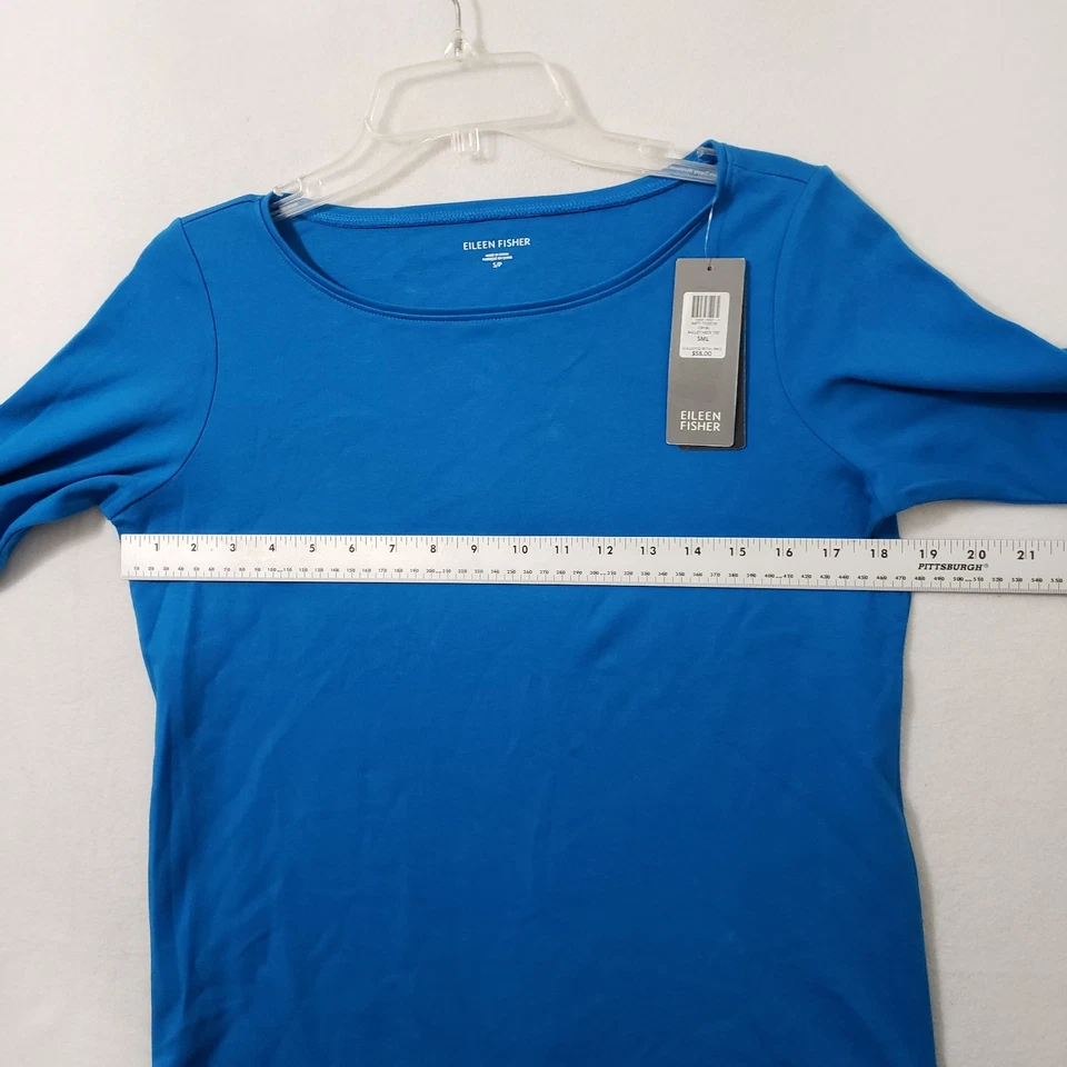 Camiseta deportiva Eileen Fisher cuello ballet para mujer pequeña manga 3/4 azul nueva con etiquetas Foto 4 de 4