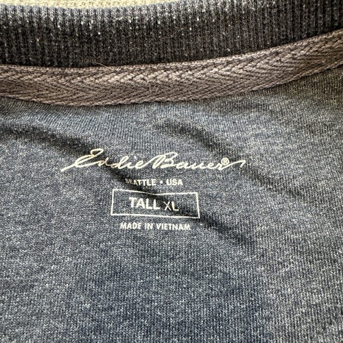 Eddie Bauer Sweater Mens XL Tall Gray Waffle Knit Henley Long Sleeve Pullover - Picture 3 of 9