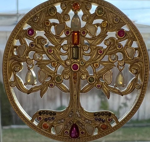 Genuine Multi-Gemstone 14K Yellow Gold on 925 Tree of Life Medallion Necklace - Picture 11 of 20