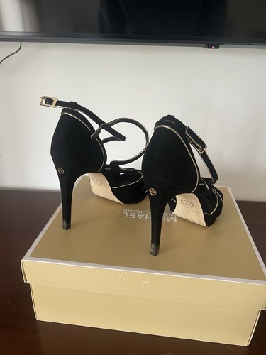 Michael Kors Black H/H Strappy High Heel Shoes With Silver Trim 38.5 Barely Used - Picture 3 of 5