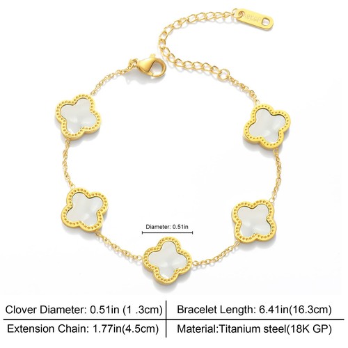 Trendige Gliederarmbänder für Damen 18K vergoldet Kleeblatt verstellbar Glücksarmband - Bild 2 von 6